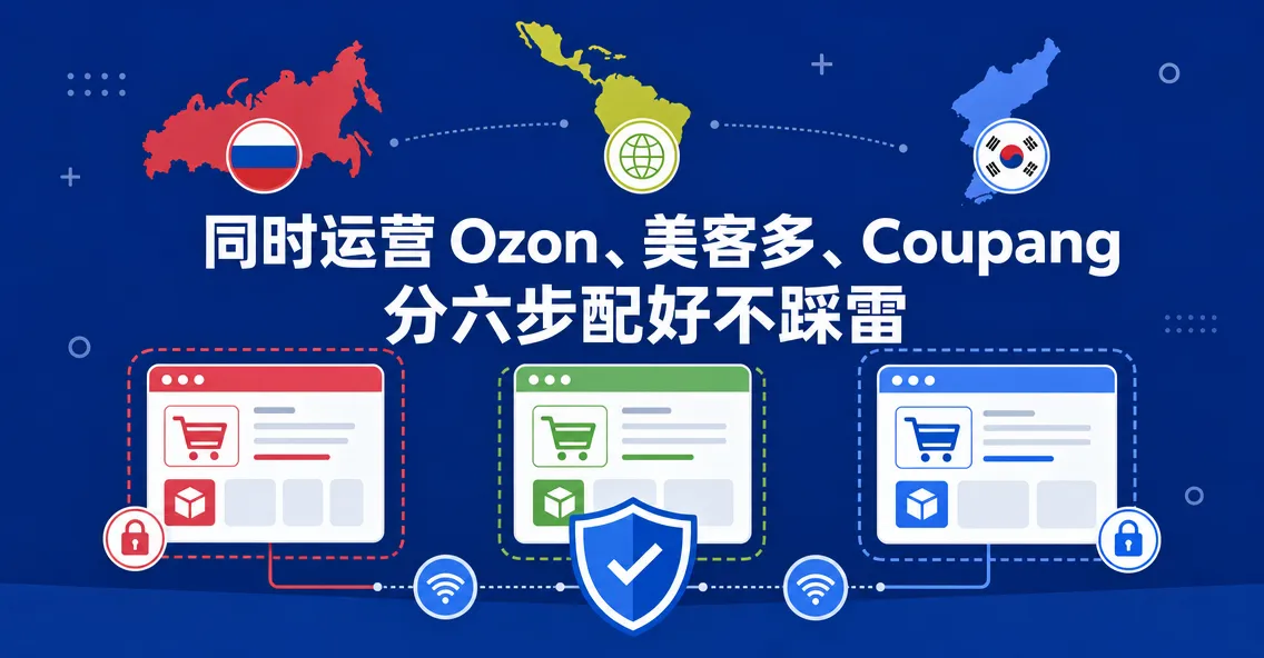 同时运营 Ozon、美客多、Coupang 的多账号环境，分六步配好不踩雷